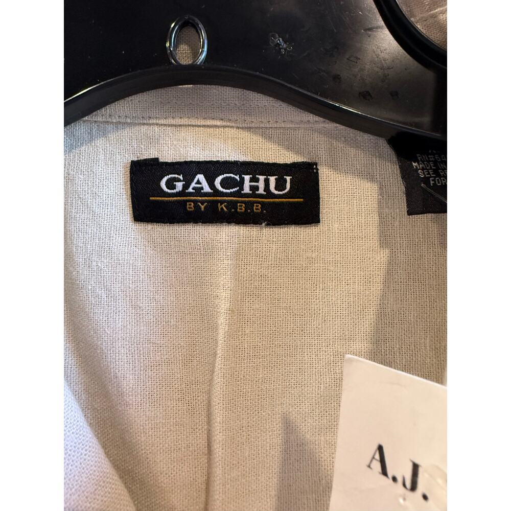 Gachu by KBB, Tan/ Natural Linen Button Up, Short Sleeve, Men Size XL